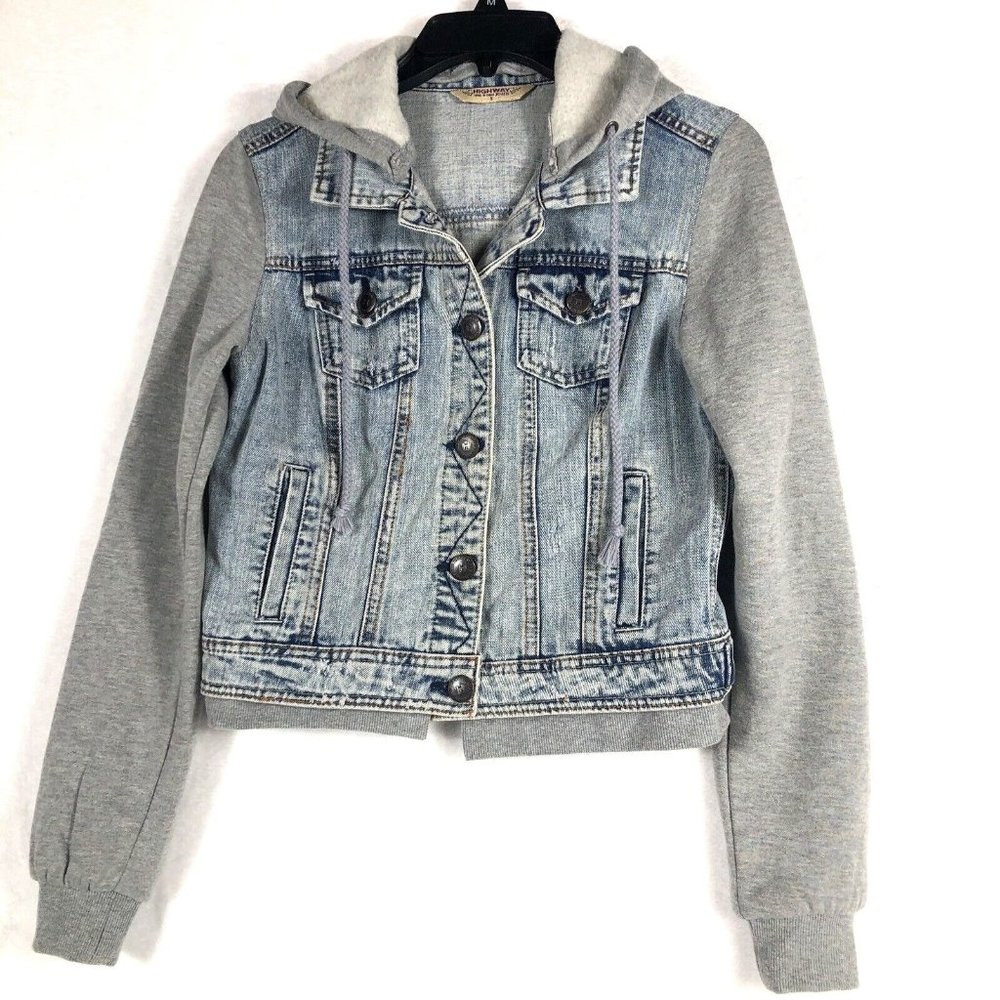 Highway Jeans Girls Denim Jacket Size S Hooded Sweatshirt Button Up Casual